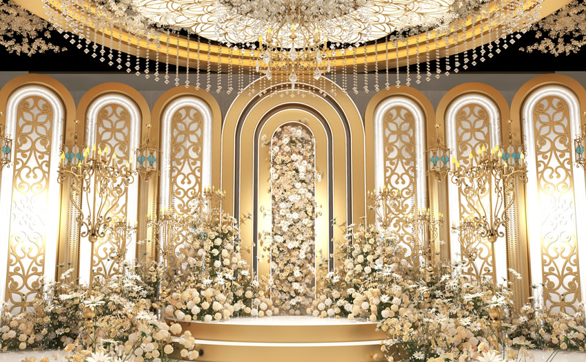 察布查尔香槟色调婚礼堂效果展示